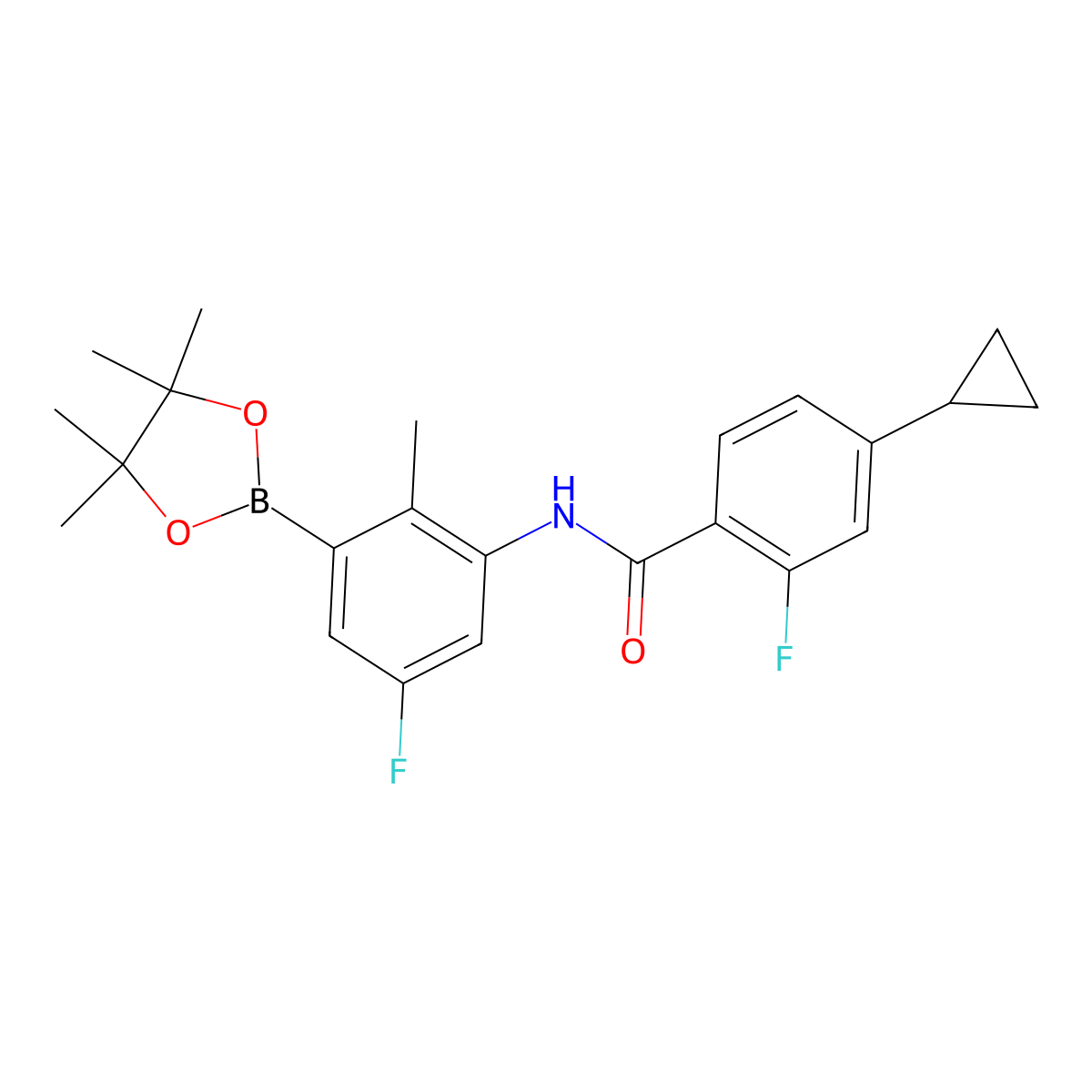 4-Cyclopropyl-2-fluoro-N-(5-fluoro-2-methyl-3-(4,4,5,5-tetramethyl-1,3,2-dioxaborolan-2-yl)phenyl)benzamide molecular structure, CAS 1787294-47-6