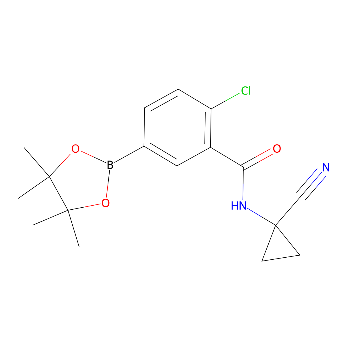 2-chloro-N-(1-cyanocyclopropyl)-5-(tetramethyl-1,3,2-dioxaborolan-2-yl)benzamide molecular structure, CAS 1787297-57-7