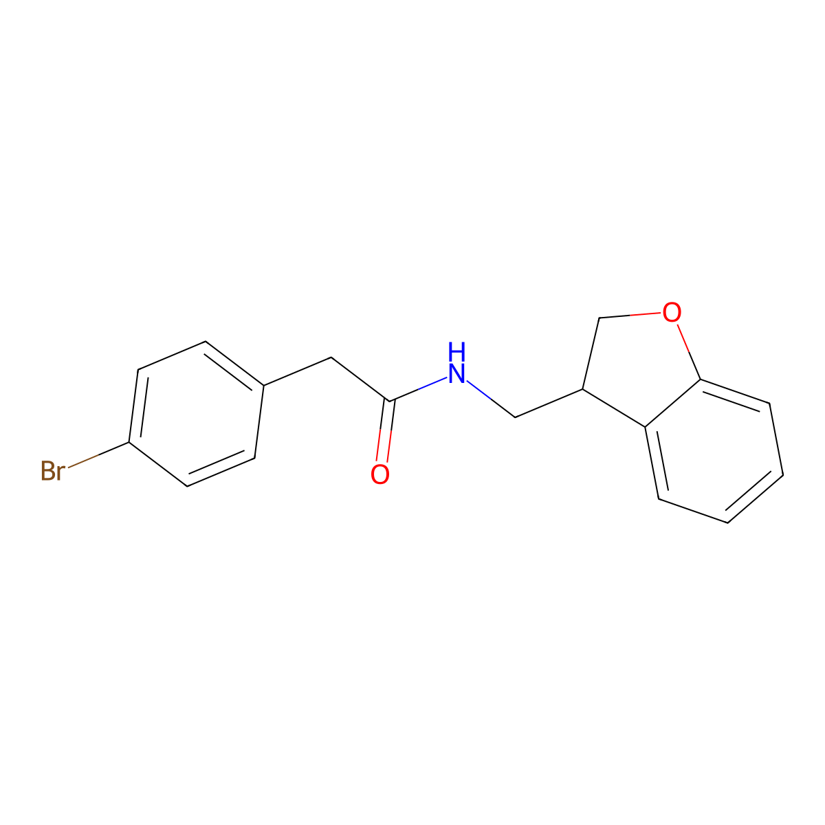 2-(4-bromophenyl)-N-((2,3-dihydrobenzofuran-3-yl)methyl)acetamide molecular structure, CAS 1787545-48-5