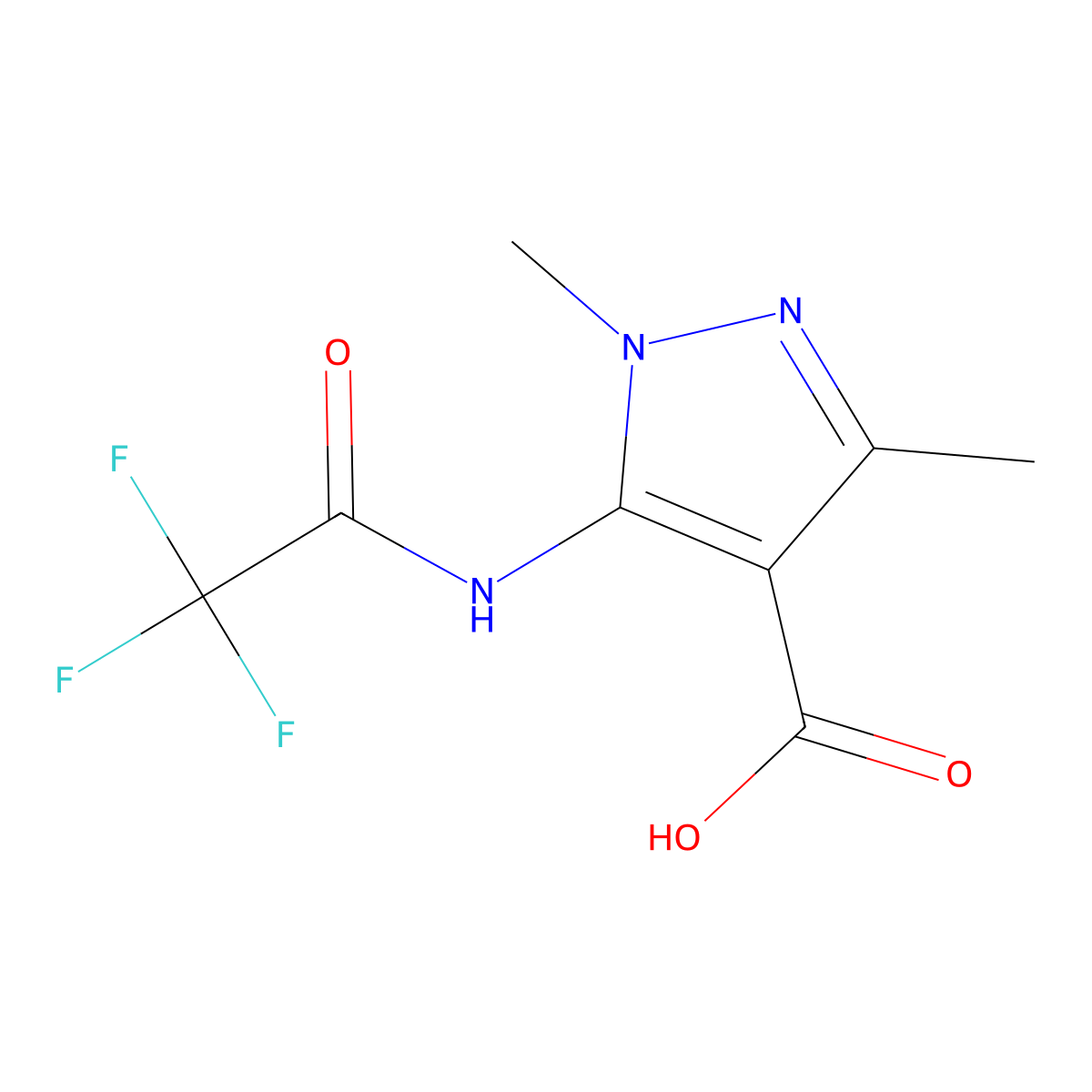 1,3-dimethyl-5-(2,2,2-trifluoroacetamido)-1H-pyrazole-4-carboxylic acid molecular structure, CAS 1787841-11-5