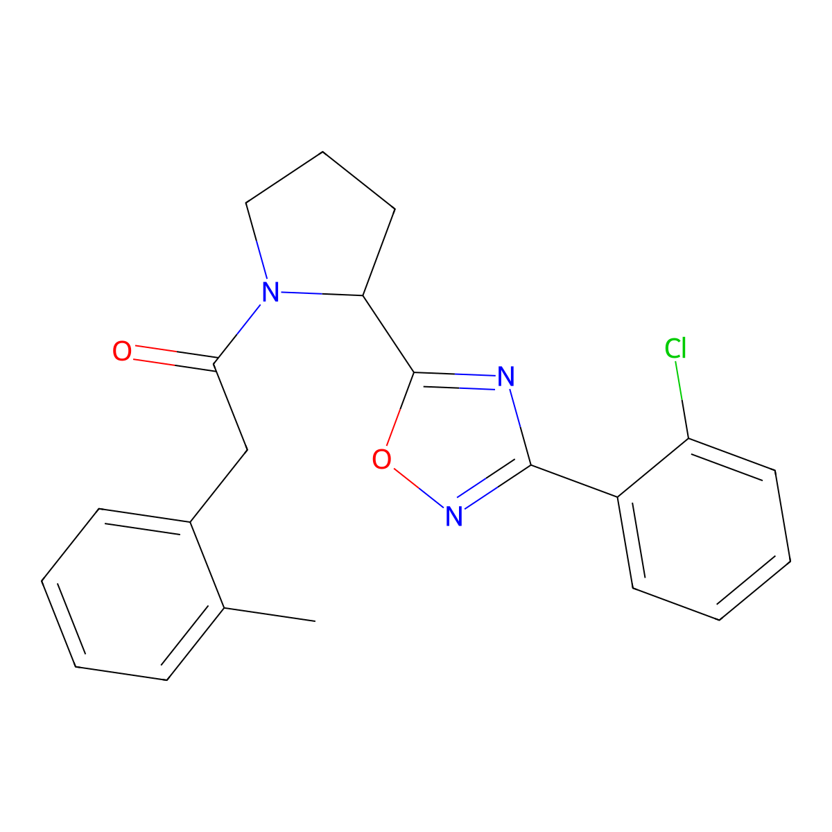 3-(2-Chlorophenyl)-5-{1-[(2-methylphenyl)acetyl]pyrrolidin-2-yl}-1,2,4-oxadiazole molecular structure, CAS 1787855-20-2