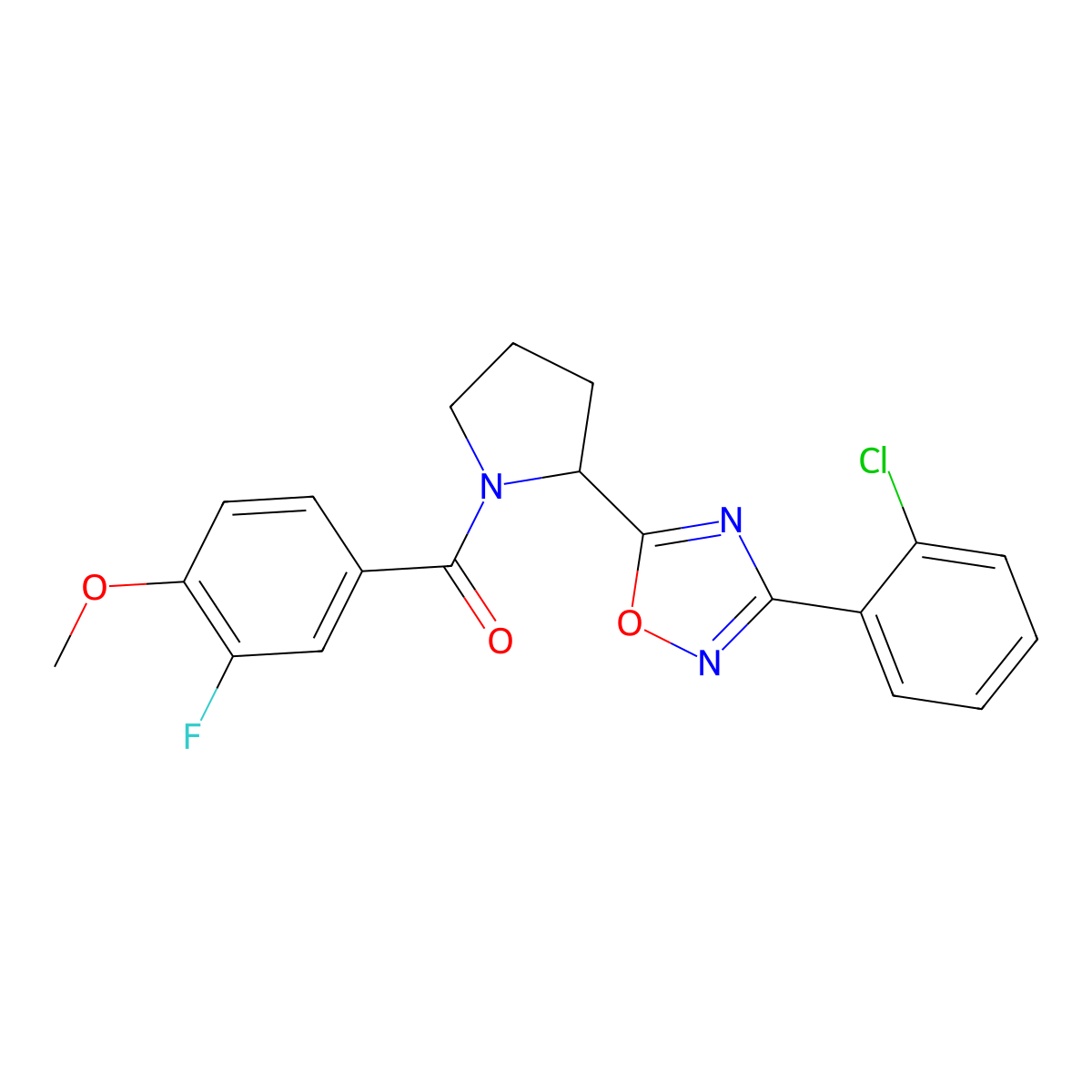 3-(2-Chlorophenyl)-5-[1-(3-fluoro-4-methoxybenzoyl)pyrrolidin-2-yl]-1,2,4-oxadiazole molecular structure, CAS 1787855-24-6
