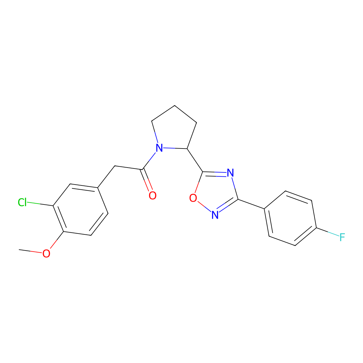 5-{1-[(3-Chloro-4-methoxyphenyl)acetyl]pyrrolidin-2-yl}-3-(4-fluorophenyl)-1,2,4-oxadiazole molecular structure, CAS 1787855-36-0