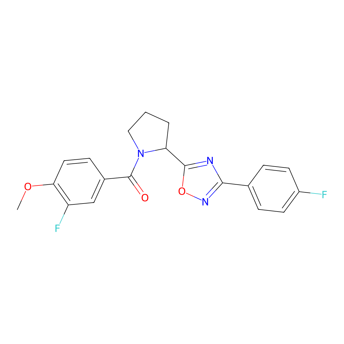 5-[1-(3-Fluoro-4-methoxybenzoyl)pyrrolidin-2-yl]-3-(4-fluorophenyl)-1,2,4-oxadiazole molecular structure, CAS 1787855-43-9