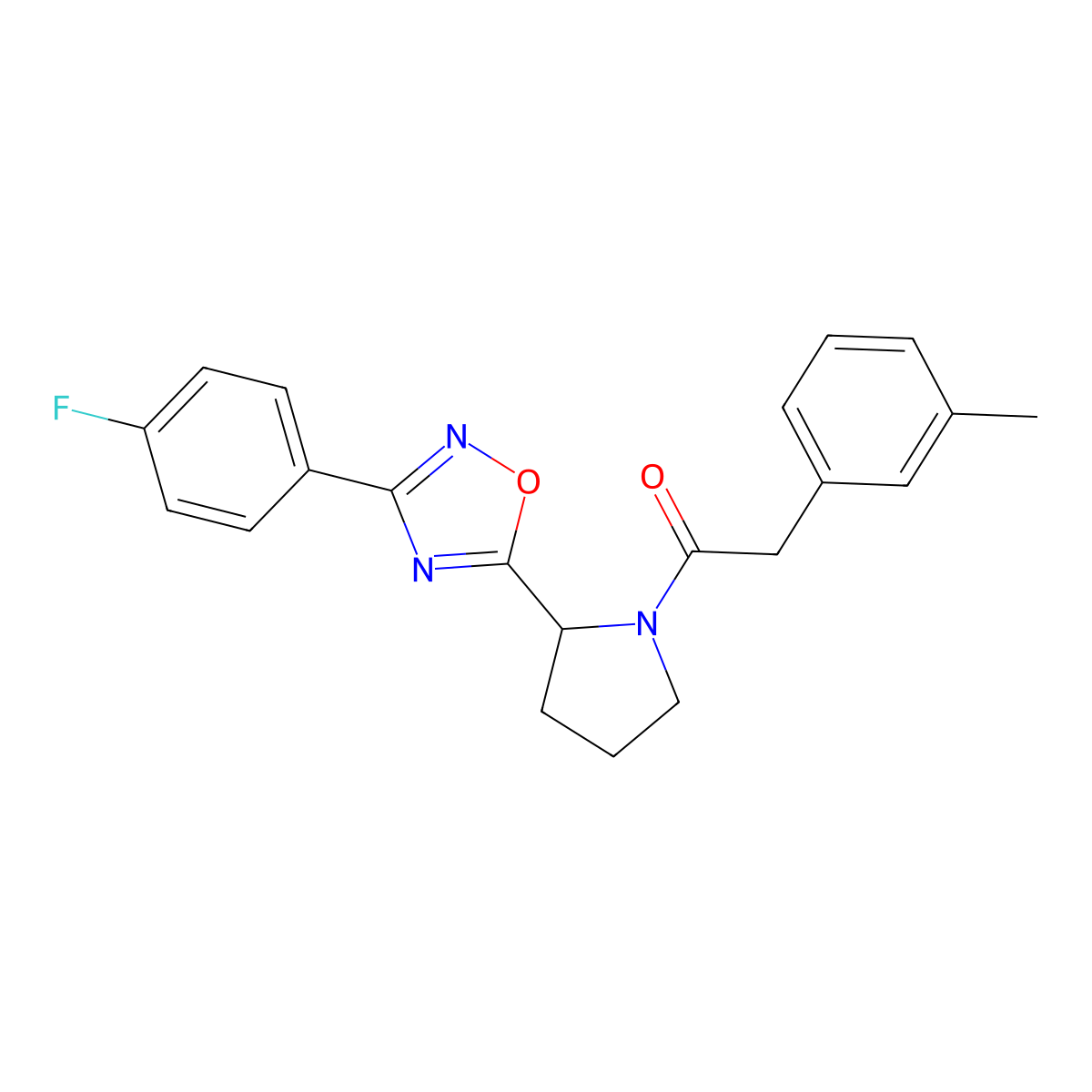 3-(4-Fluorophenyl)-5-{1-[(3-methylphenyl)acetyl]pyrrolidin-2-yl}-1,2,4-oxadiazole molecular structure, CAS 1787855-45-1