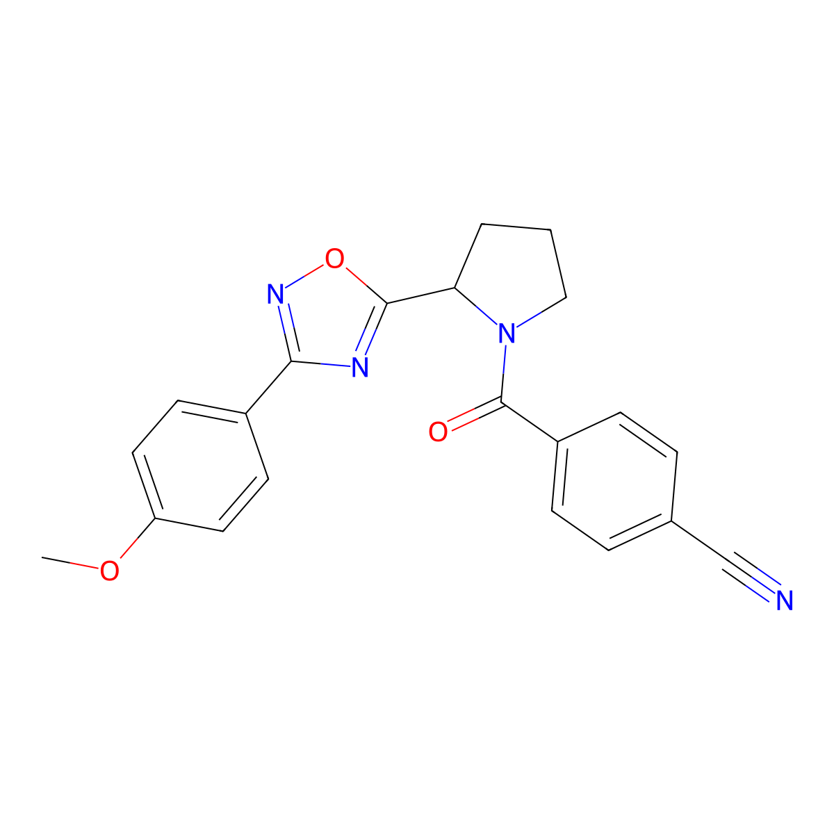 4-({2-[3-(4-Methoxyphenyl)-1,2,4-oxadiazol-5-yl]pyrrolidin-1-yl}carbonyl)benzonitrile molecular structure, CAS 1787855-55-3