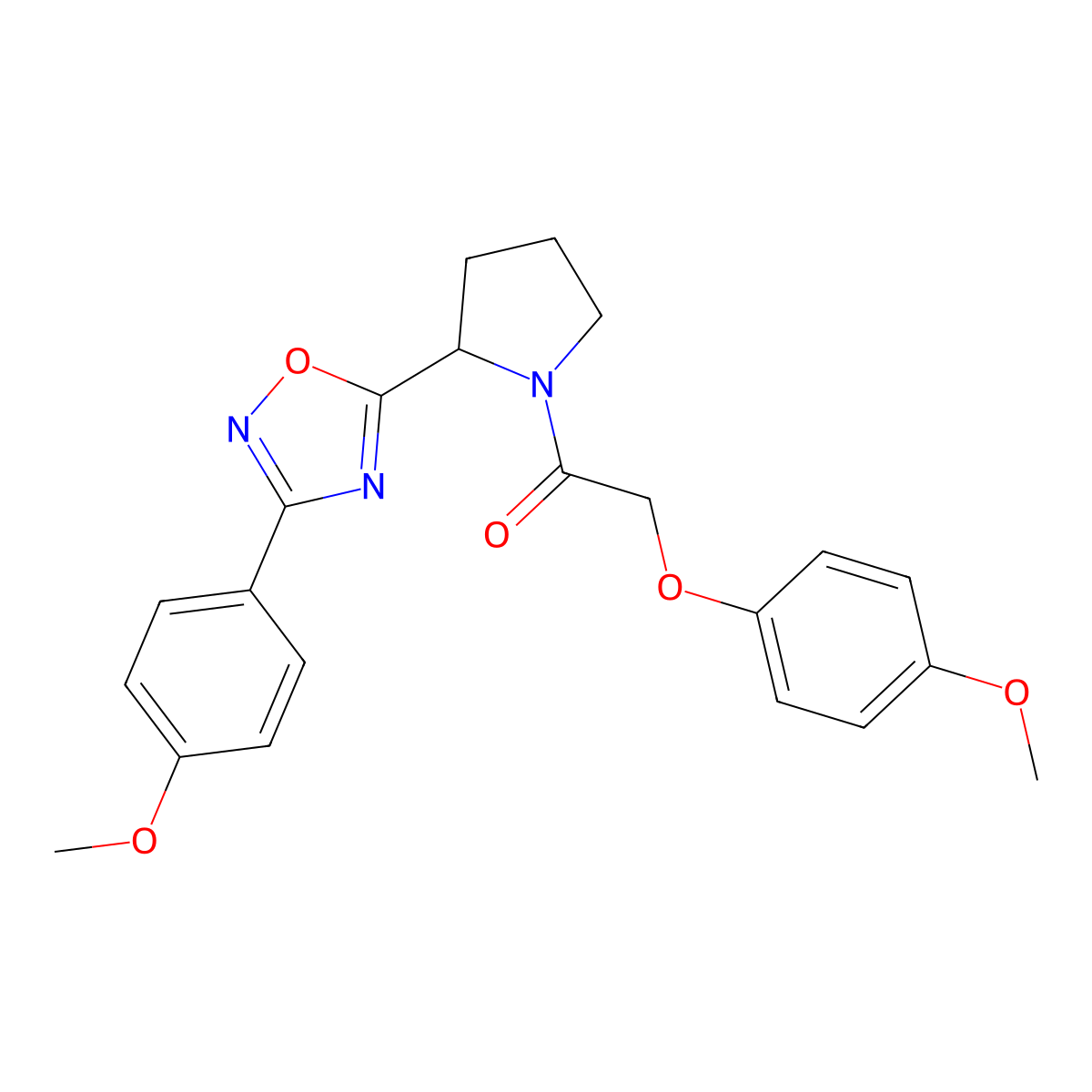 5-{1-[(4-Methoxyphenoxy)acetyl]pyrrolidin-2-yl}-3-(4-methoxyphenyl)-1,2,4-oxadiazole molecular structure, CAS 1787855-59-7