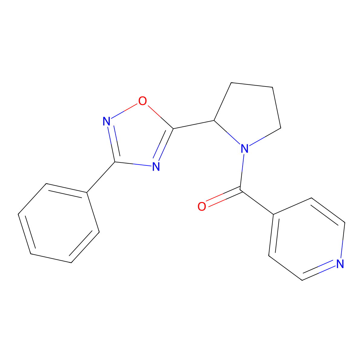 4-{[2-(3-Phenyl-1,2,4-oxadiazol-5-yl)pyrrolidin-1-yl]carbonyl}pyridine molecular structure, CAS 1787855-67-7