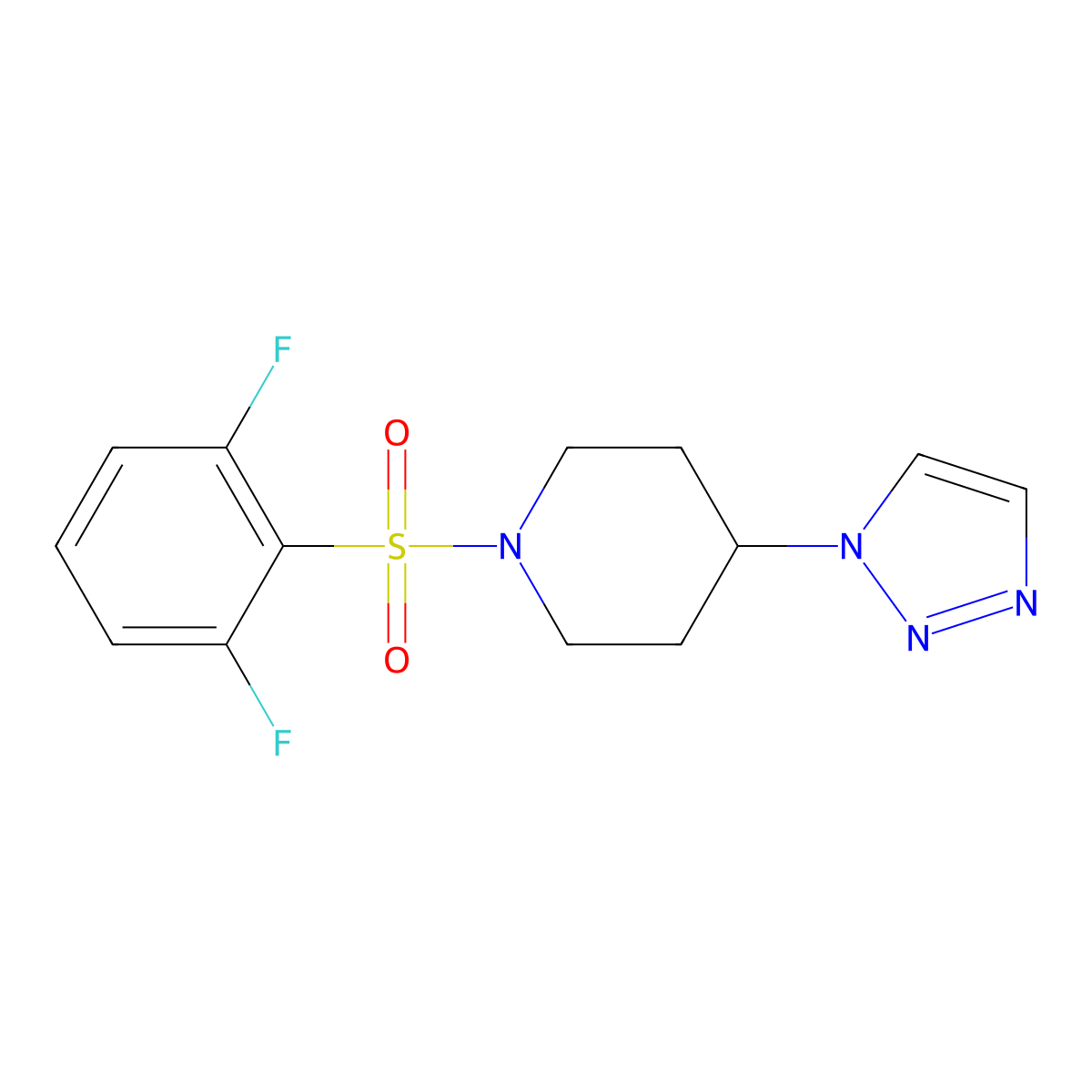 1-((2,6-difluorophenyl)sulfonyl)-4-(1H-1,2,3-triazol-1-yl)piperidine molecular structure, CAS 1787878-49-2