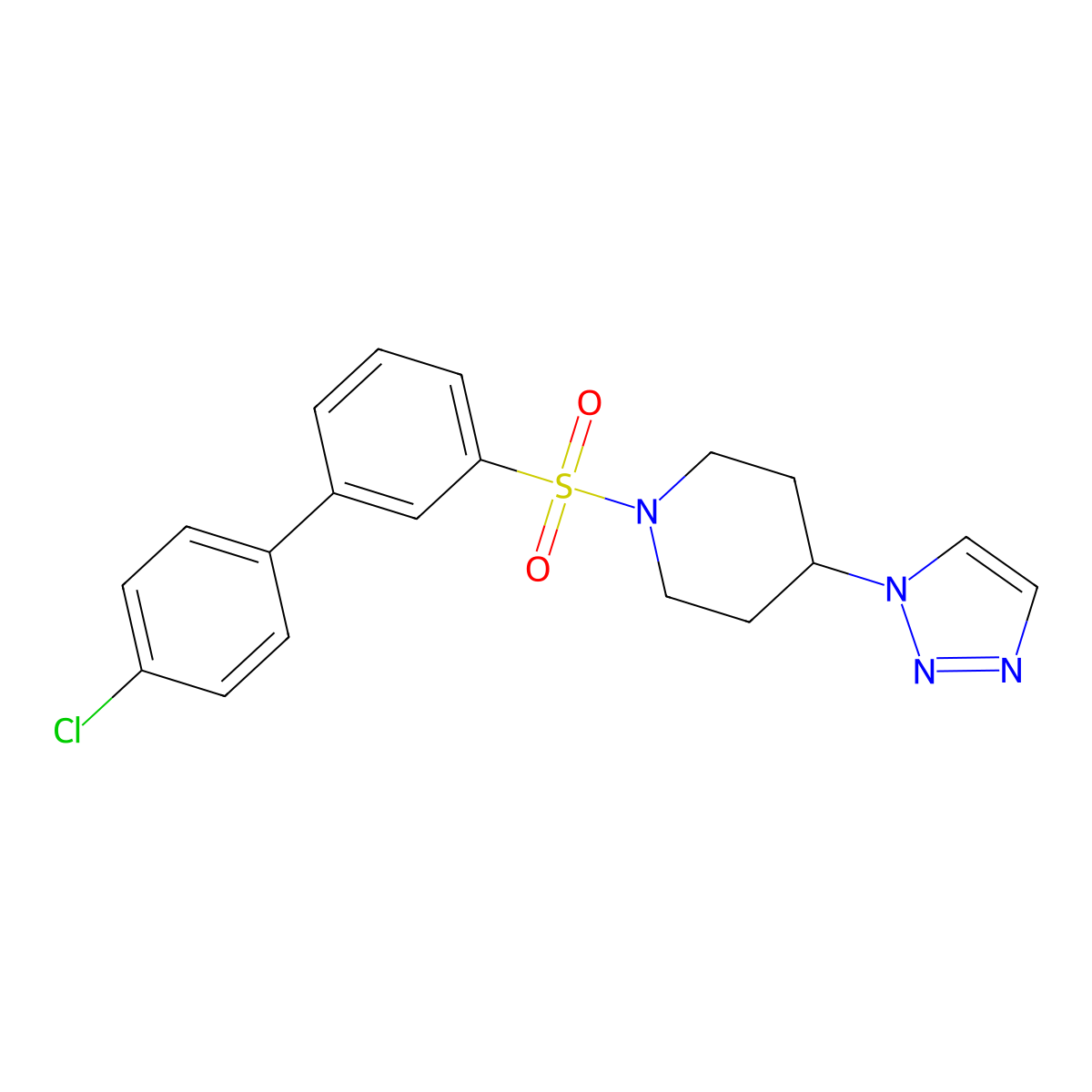 1-((4'-chloro-[1,1'-biphenyl]-3-yl)sulfonyl)-4-(1H-1,2,3-triazol-1-yl)piperidine molecular structure, CAS 1787878-61-8