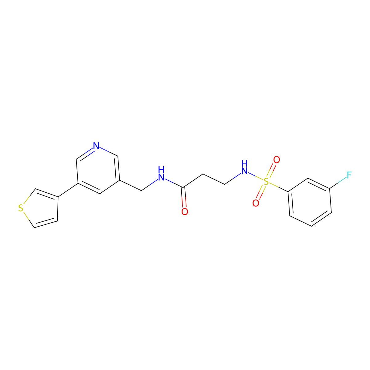3-(3-fluorobenzenesulfonamido)-N-{[5-(thiophen-3-yl)pyridin-3-yl]methyl}propanamide molecular structure, CAS 1787879-01-9