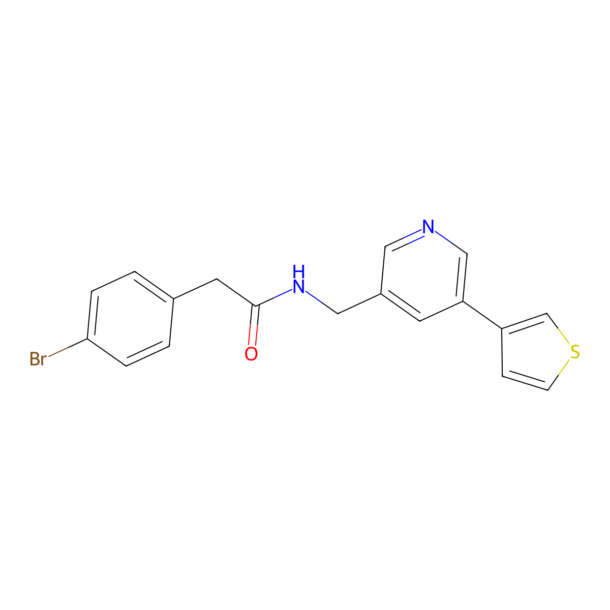 2-(4-bromophenyl)-N-((5-(thiophen-3-yl)pyridin-3-yl)methyl)acetamide molecular structure, CAS 1787879-04-2