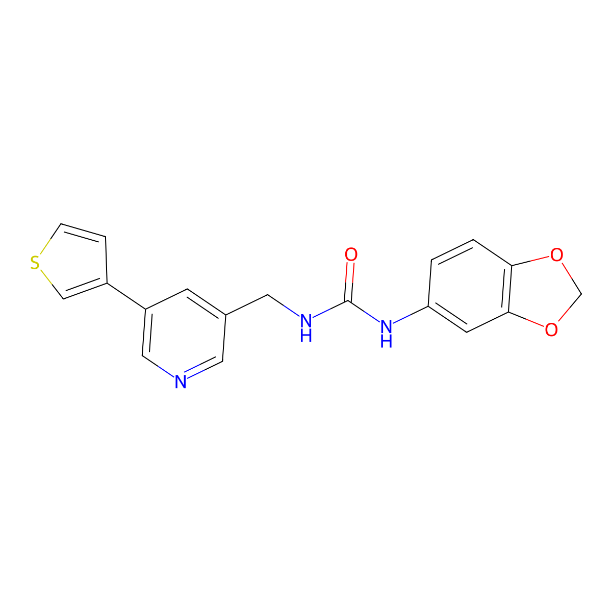 1-(Benzo[d][1,3]dioxol-5-yl)-3-((5-(thiophen-3-yl)pyridin-3-yl)methyl)urea molecular structure, CAS 1787879-38-2