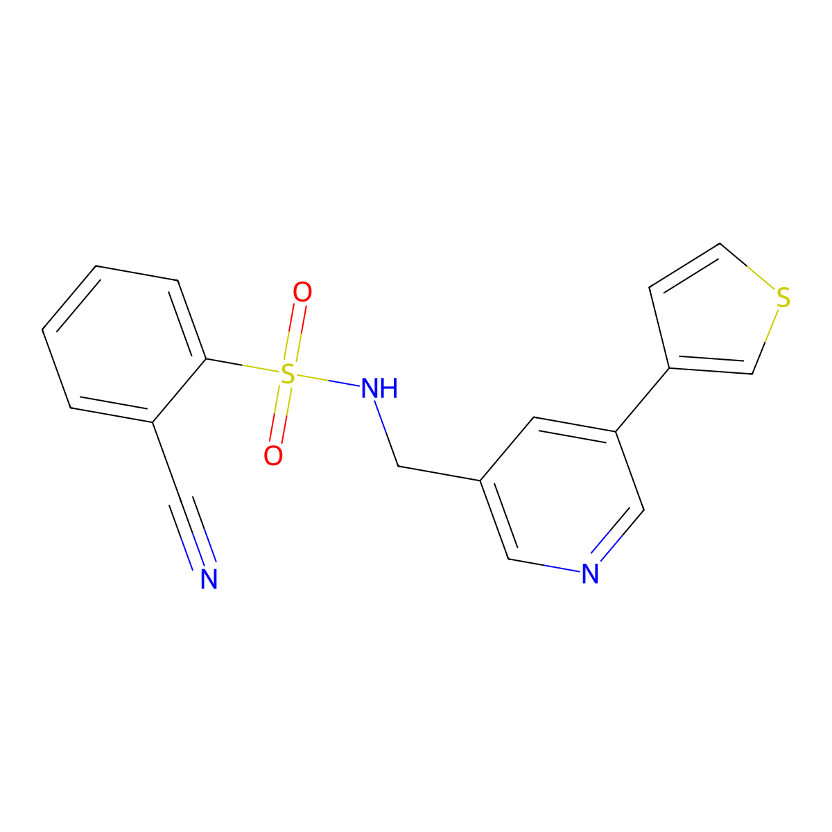 2-cyano-N-((5-(thiophen-3-yl)pyridin-3-yl)methyl)benzenesulfonamide molecular structure, CAS 1787879-47-3