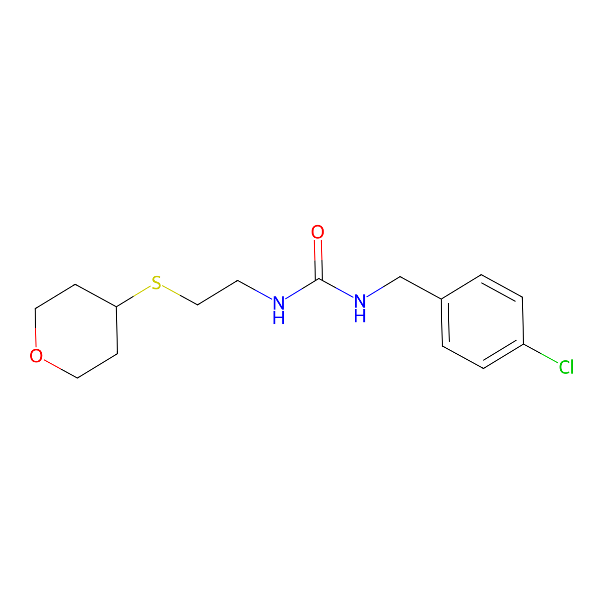 1-[(4-Chlorophenyl)methyl]-3-[2-(oxan-4-ylsulfanyl)ethyl]urea molecular structure, CAS 1787879-53-1