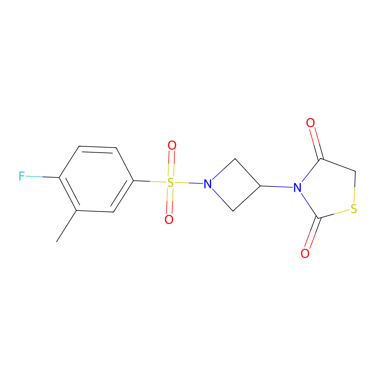 3-(1-((4-Fluoro-3-methylphenyl)sulfonyl)azetidin-3-yl)thiazolidine-2,4-dione molecular structure, CAS 1787879-92-8