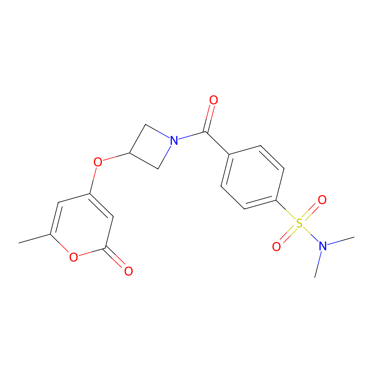 N,N-dimethyl-4-(3-((6-methyl-2-oxo-2H-pyran-4-yl)oxy)azetidine-1-carbonyl)benzenesulfonamide molecular structure, CAS 1787880-01-6