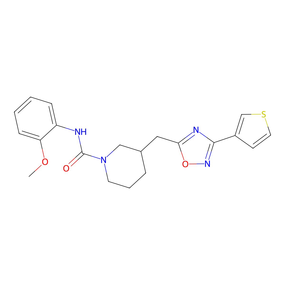 N-(2-methoxyphenyl)-3-((3-(thiophen-3-yl)-1,2,4-oxadiazol-5-yl)methyl)piperidine-1-carboxamide molecular structure, CAS 1787880-03-8