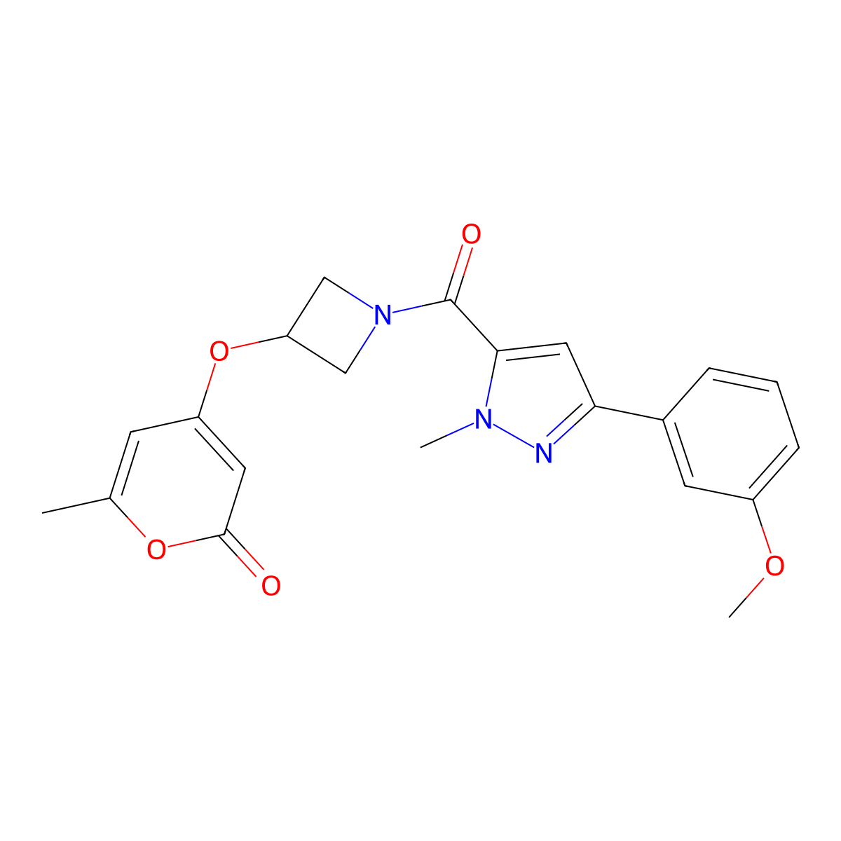 4-({1-[3-(3-methoxyphenyl)-1-methyl-1H-pyrazole-5-carbonyl]azetidin-3-yl}oxy)-6-methyl-2H-pyran-2-one molecular structure, CAS 1787880-19-6