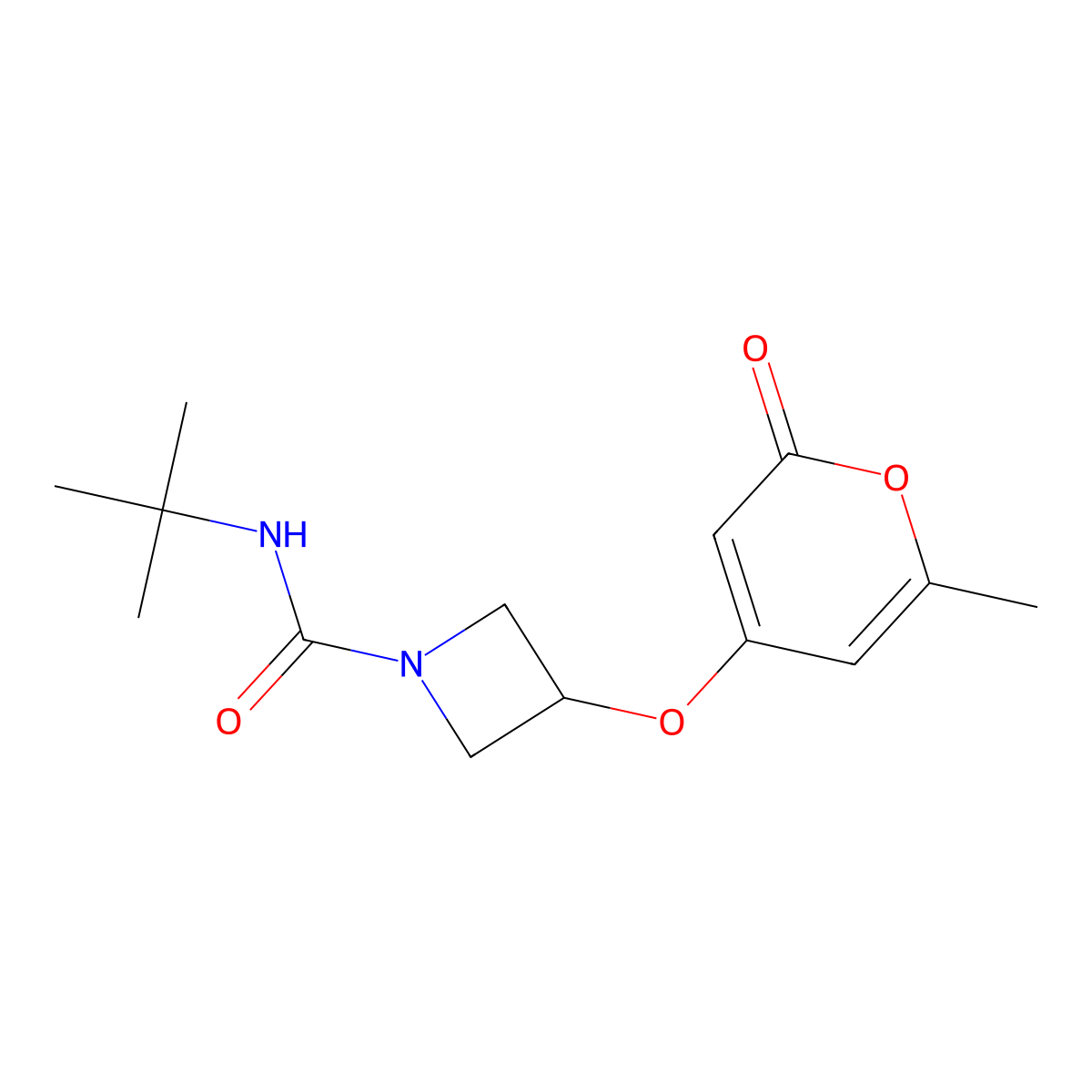 N-(tert-butyl)-3-((6-methyl-2-oxo-2H-pyran-4-yl)oxy)azetidine-1-carboxamide molecular structure, CAS 1787880-21-0