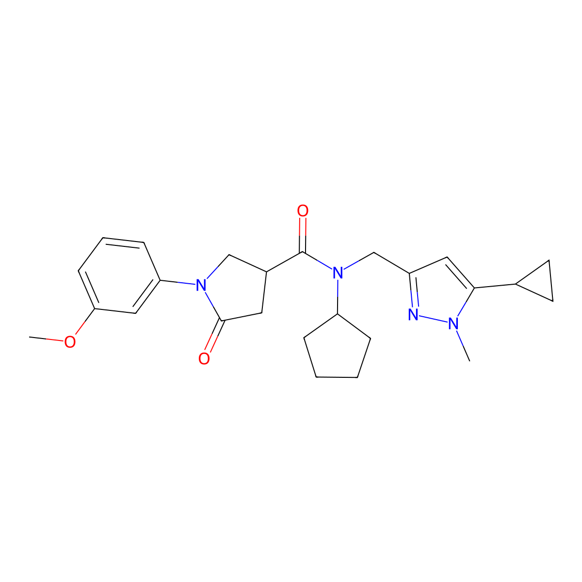 N-cyclopentyl-N-[(5-cyclopropyl-1-methyl-1H-pyrazol-3-yl)methyl]-1-(3-methoxyphenyl)-5-oxopyrrolidine-3-carboxamide molecular structure, CAS 1787880-27-6
