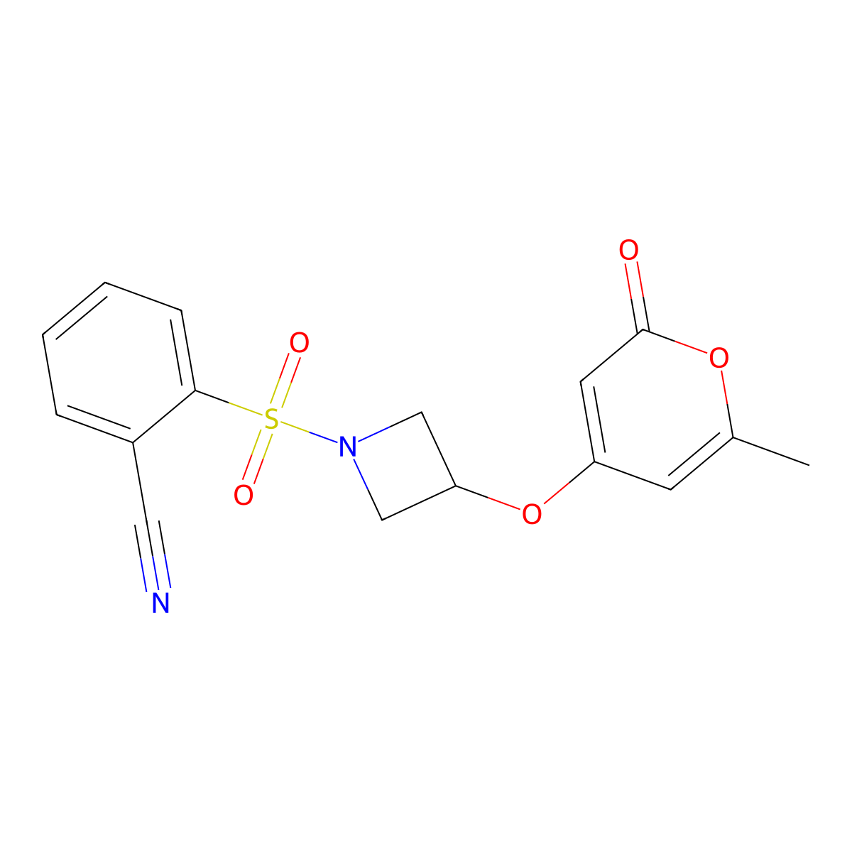 2-({3-[(6-methyl-2-oxo-2H-pyran-4-yl)oxy]azetidin-1-yl}sulfonyl)benzonitrile molecular structure, CAS 1787880-28-7