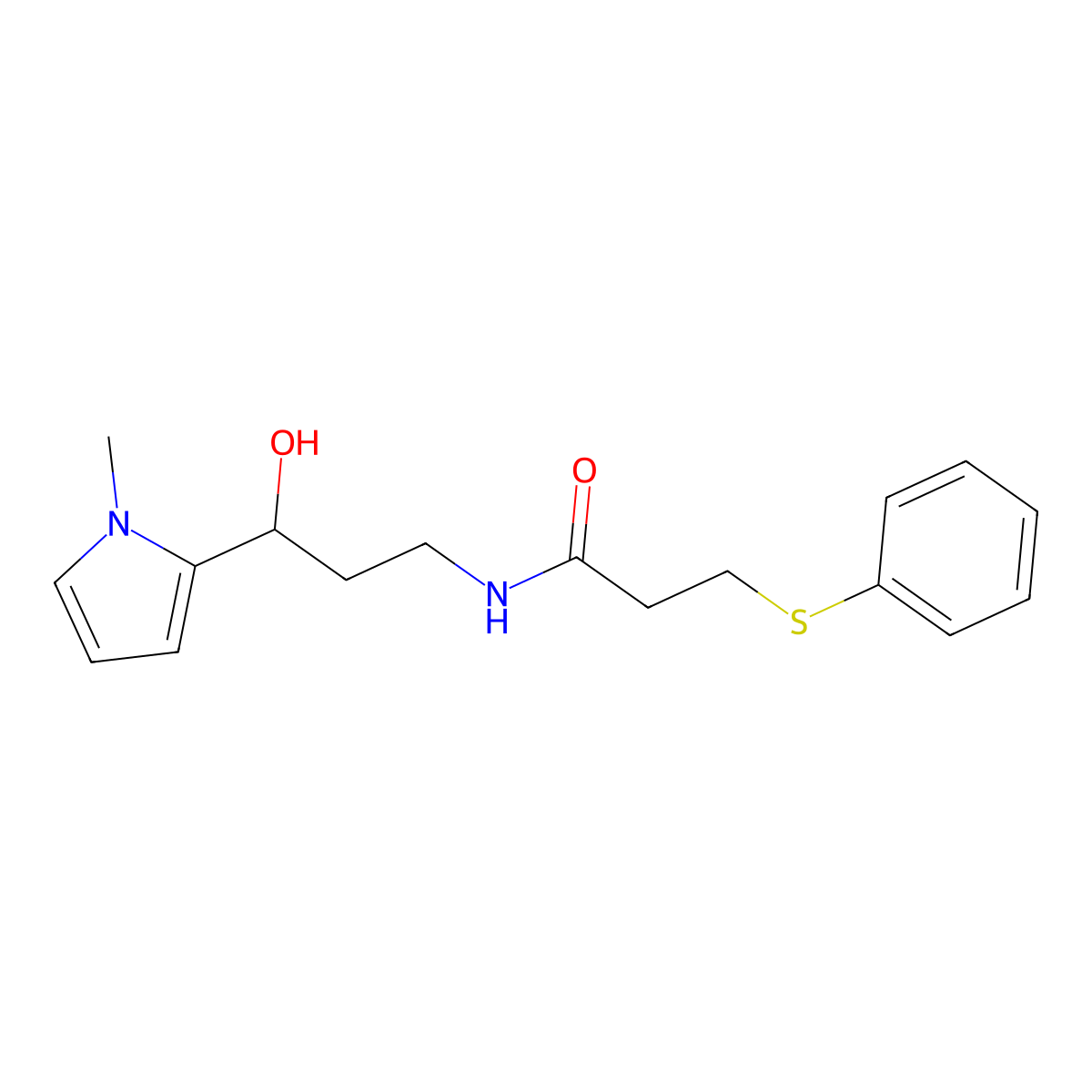 N-(3-hydroxy-3-(1-methyl-1H-pyrrol-2-yl)propyl)-3-(phenylthio)propanamide molecular structure, CAS 1787880-53-8