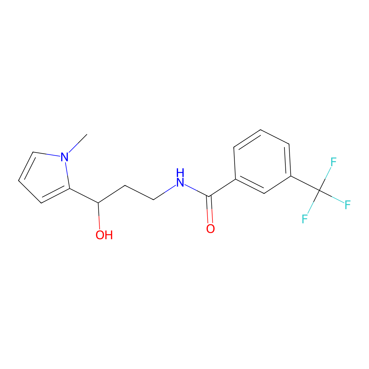 N-(3-hydroxy-3-(1-methyl-1H-pyrrol-2-yl)propyl)-3-(trifluoromethyl)benzamide molecular structure, CAS 1787880-57-2