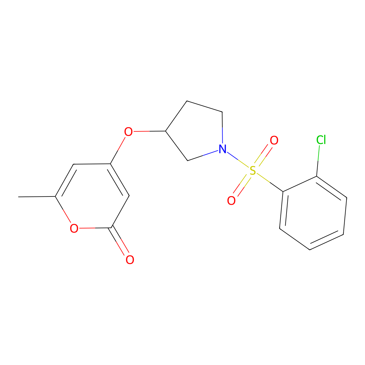 4-((1-((2-chlorophenyl)sulfonyl)pyrrolidin-3-yl)oxy)-6-methyl-2H-pyran-2-one molecular structure, CAS 1787880-61-8