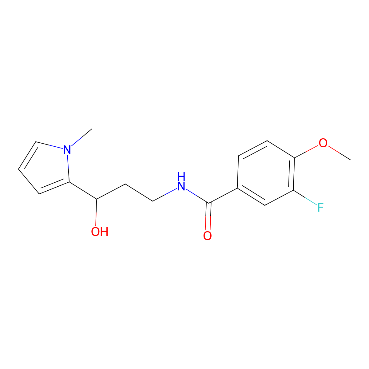 3-fluoro-N-[3-hydroxy-3-(1-methyl-1H-pyrrol-2-yl)propyl]-4-methoxybenzamide molecular structure, CAS 1787880-62-9
