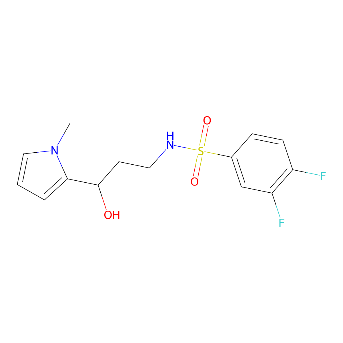 3,4-difluoro-N-(3-hydroxy-3-(1-methyl-1H-pyrrol-2-yl)propyl)benzenesulfonamide molecular structure, CAS 1787880-75-4