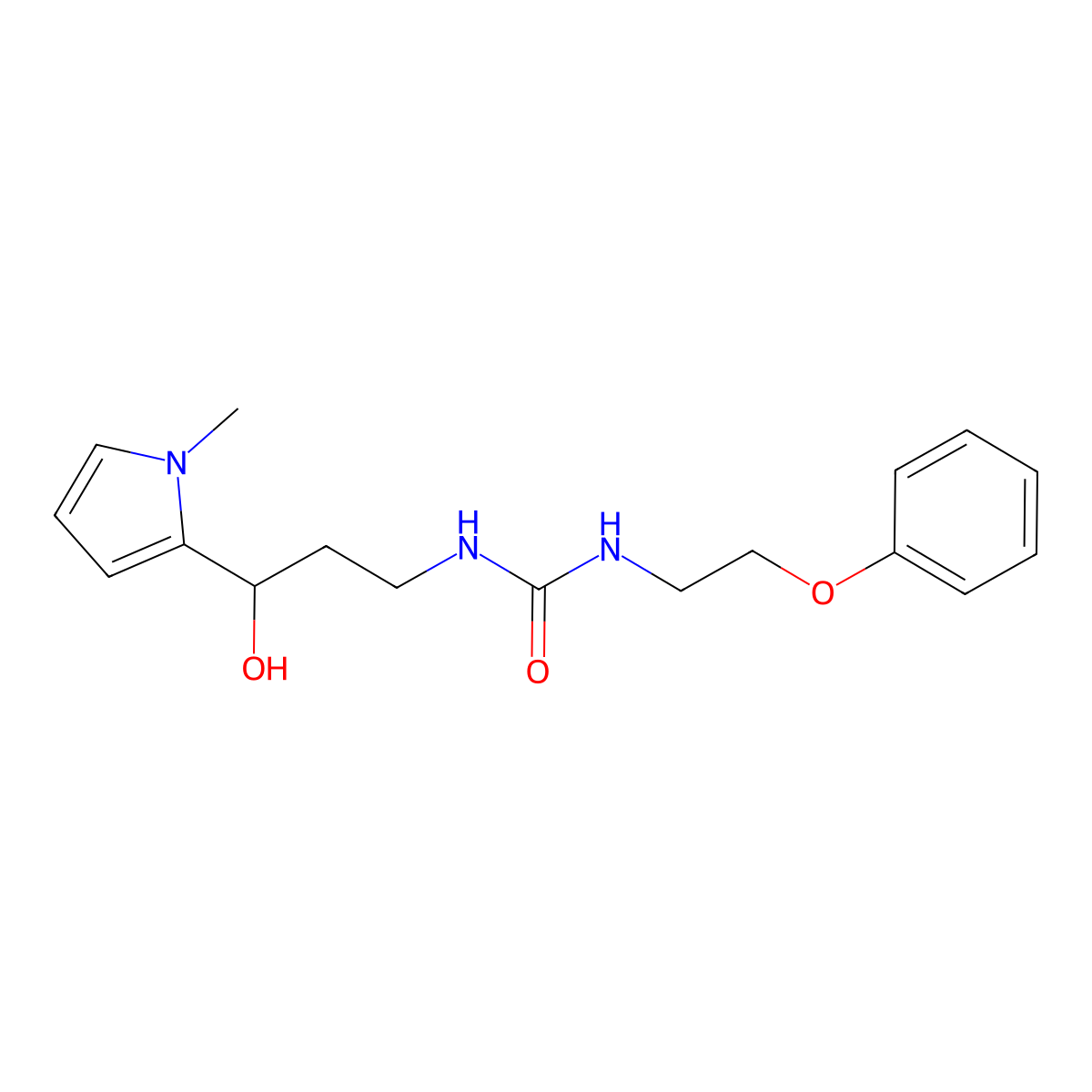1-(3-hydroxy-3-(1-methyl-1H-pyrrol-2-yl)propyl)-3-(2-phenoxyethyl)urea molecular structure, CAS 1787880-86-7