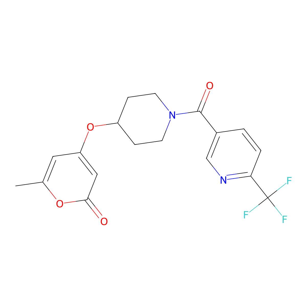 6-methyl-4-((1-(6-(trifluoromethyl)nicotinoyl)piperidin-4-yl)oxy)-2H-pyran-2-one molecular structure, CAS 1787880-92-5