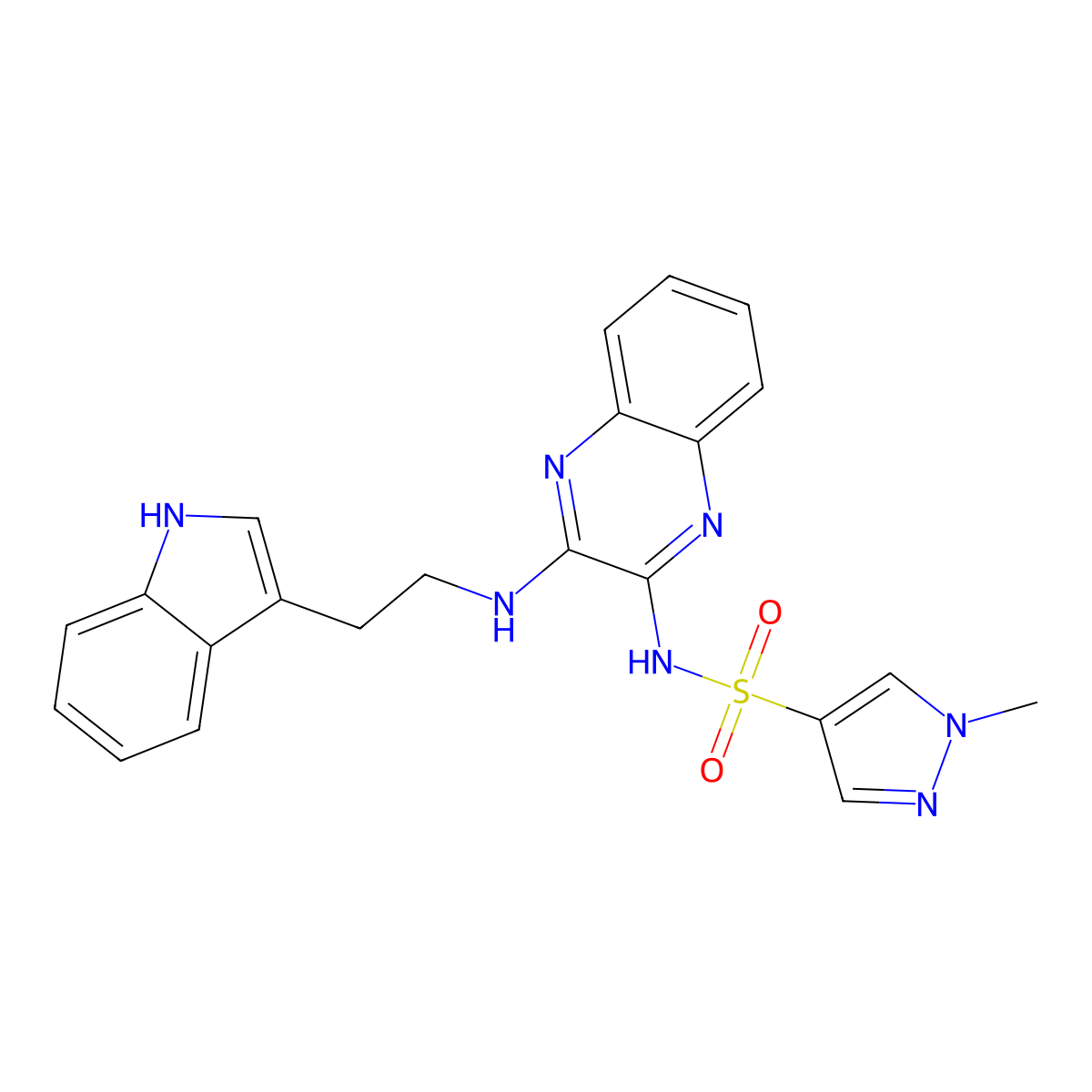 N-(3-{[2-(1H-indol-3-yl)ethyl]amino}quinoxalin-2-yl)-1-methyl-1H-pyrazole-4-sulfonamide molecular structure, CAS 1787881-00-8