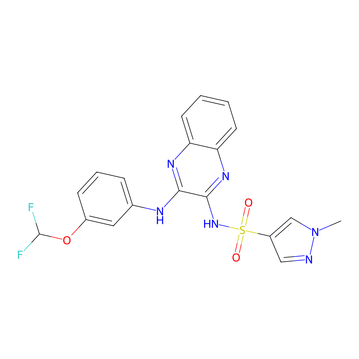 N-(3-{[3-(difluoromethoxy)phenyl]amino}quinoxalin-2-yl)-1-methyl-1H-pyrazole-4-sulfonamide molecular structure, CAS 1787881-05-3