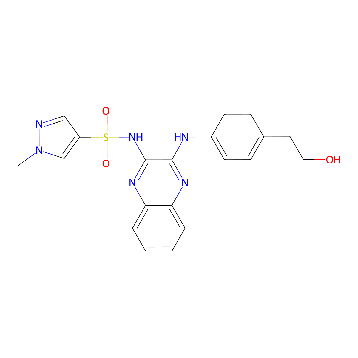 N-(3-((4-(2-hydroxyethyl)phenyl)amino)quinoxalin-2-yl)-1-methyl-1H-pyrazole-4-sulfonamide molecular structure, CAS 1787881-13-3