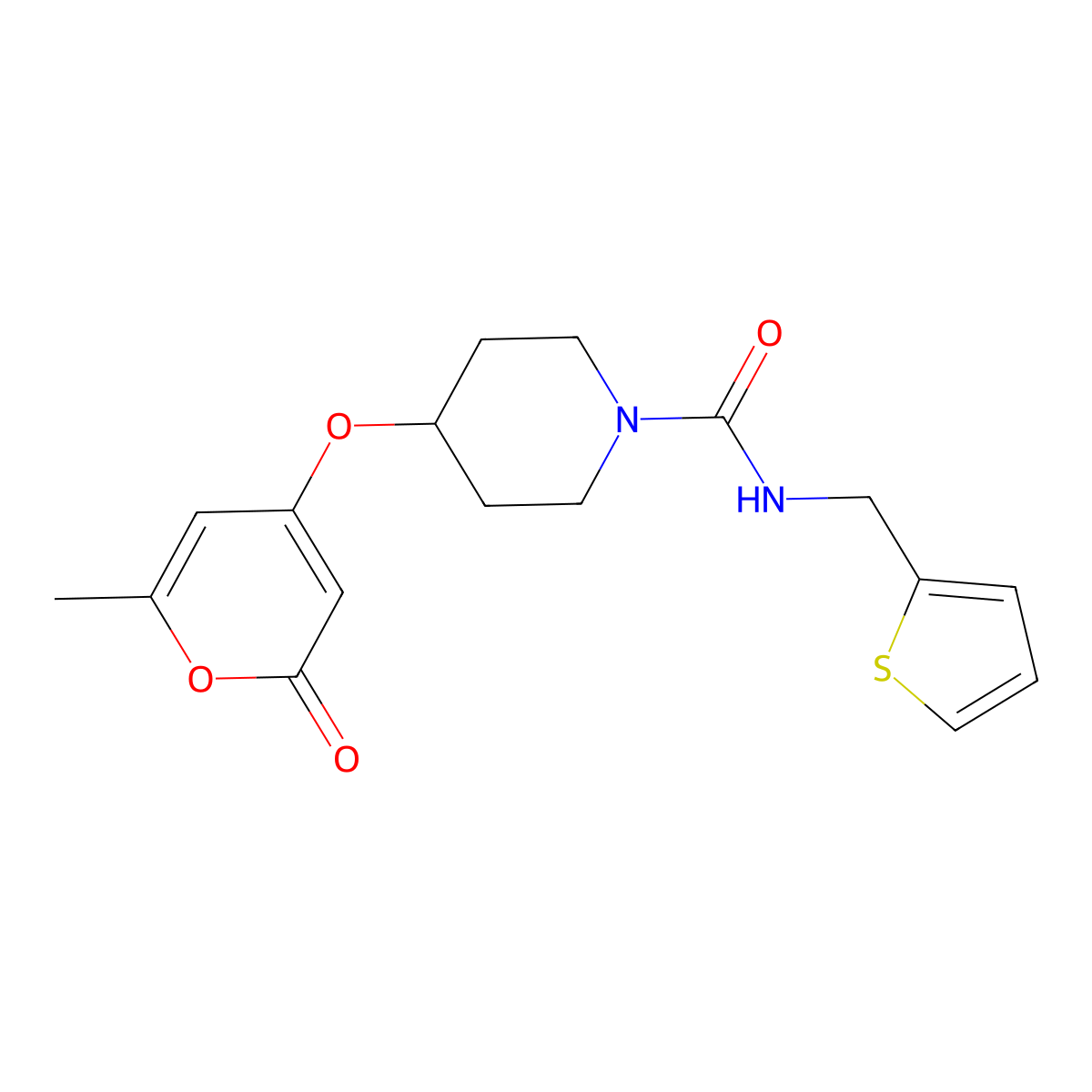 4-((6-methyl-2-oxo-2H-pyran-4-yl)oxy)-N-(thiophen-2-ylmethyl)piperidine-1-carboxamide molecular structure, CAS 1787881-18-8