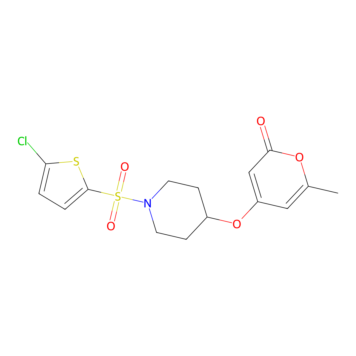 4-((1-((5-chlorothiophen-2-yl)sulfonyl)piperidin-4-yl)oxy)-6-methyl-2H-pyran-2-one molecular structure, CAS 1787881-23-5