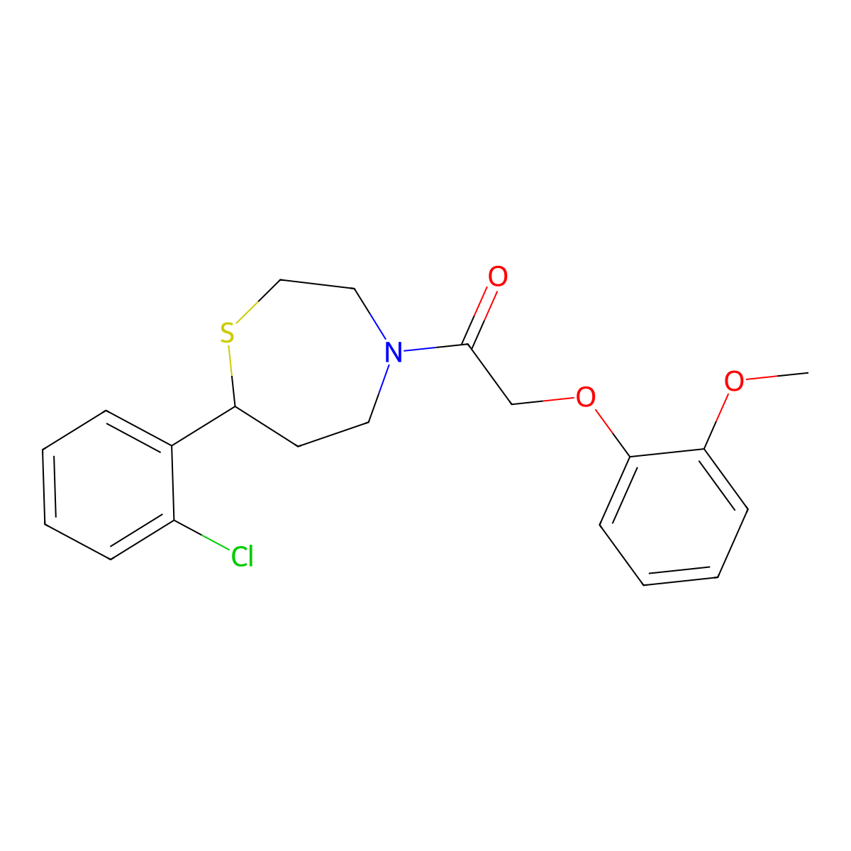 1-(7-(2-Chlorophenyl)-1,4-thiazepan-4-yl)-2-(2-methoxyphenoxy)ethanone molecular structure, CAS 1787882-28-3