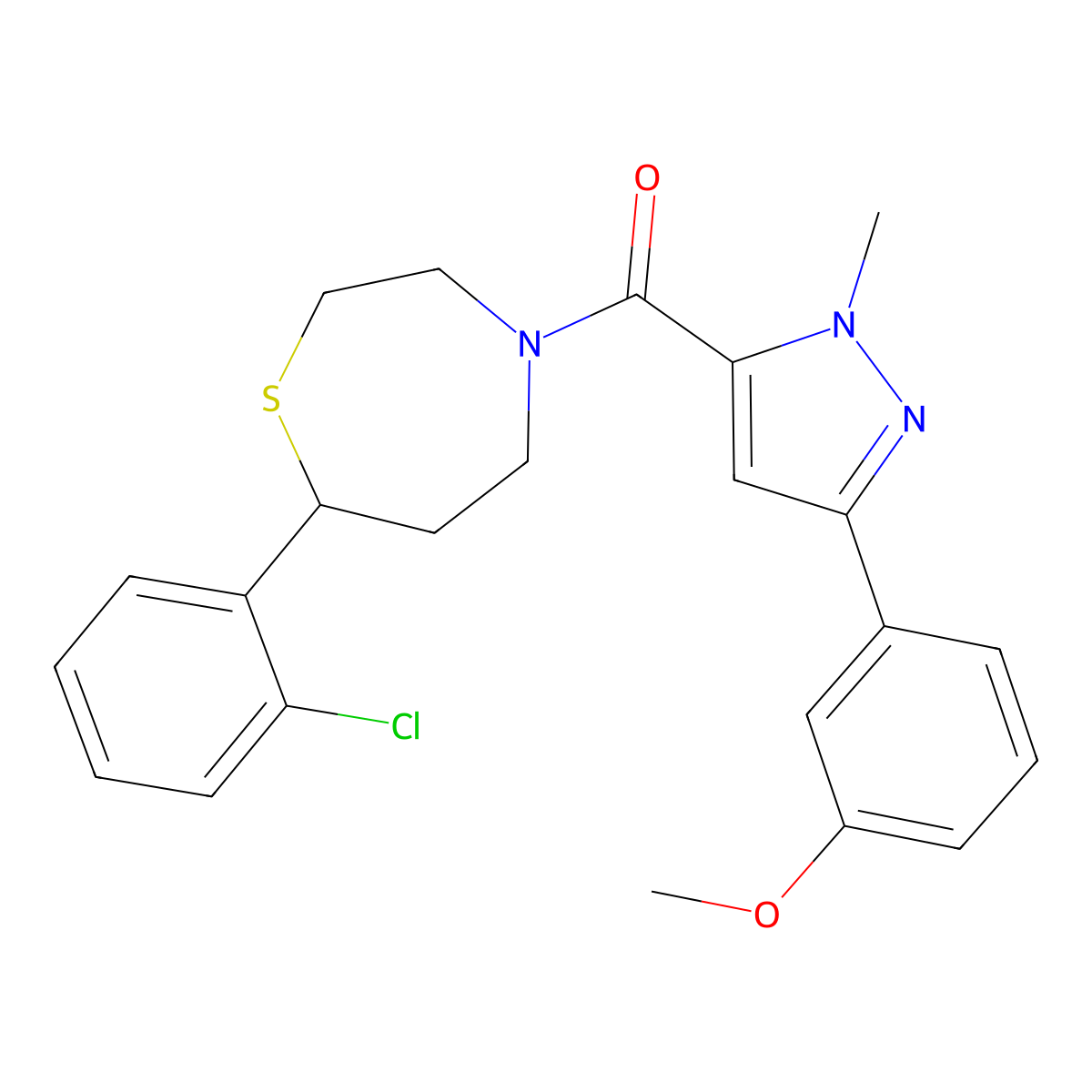 (7-(2-chlorophenyl)-1,4-thiazepan-4-yl)(3-(3-methoxyphenyl)-1-methyl-1H-pyrazol-5-yl)methanone molecular structure, CAS 1787882-38-5