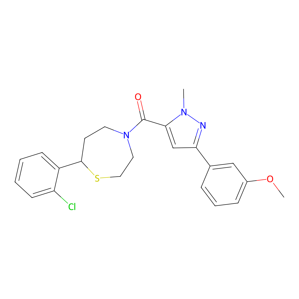 (7-(2-chlorophenyl)-1,4-thiazepan-4-yl)(3-(3-methoxyphenyl)-1-methyl-1H-pyrazol-5-yl)methanone molecular structure, CAS 1787882-38-5