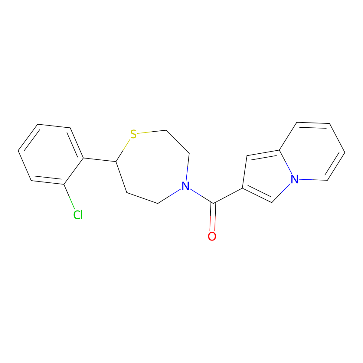 (7-(2-Chlorophenyl)-1,4-thiazepan-4-yl)(indolizin-2-yl)methanone molecular structure, CAS 1787882-41-0