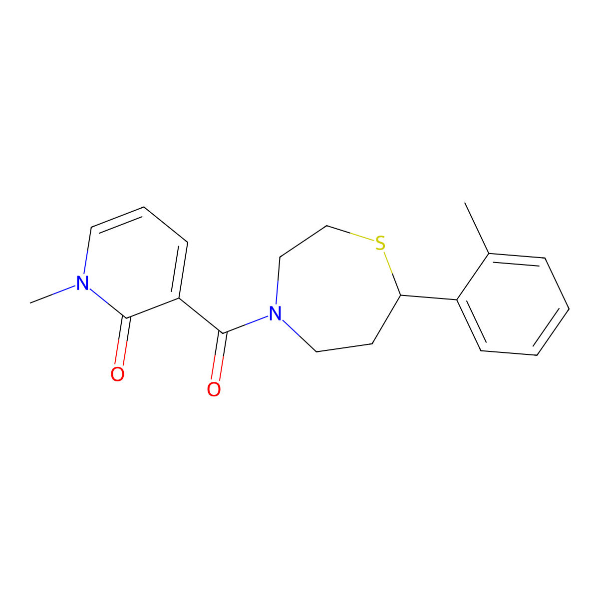 1-methyl-3-(7-(o-tolyl)-1,4-thiazepane-4-carbonyl)pyridin-2(1H)-one molecular structure, CAS 1787882-52-3