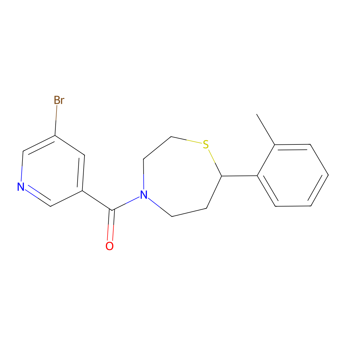 (5-Bromopyridin-3-yl)(7-(o-tolyl)-1,4-thiazepan-4-yl)methanone molecular structure, CAS 1787882-55-6