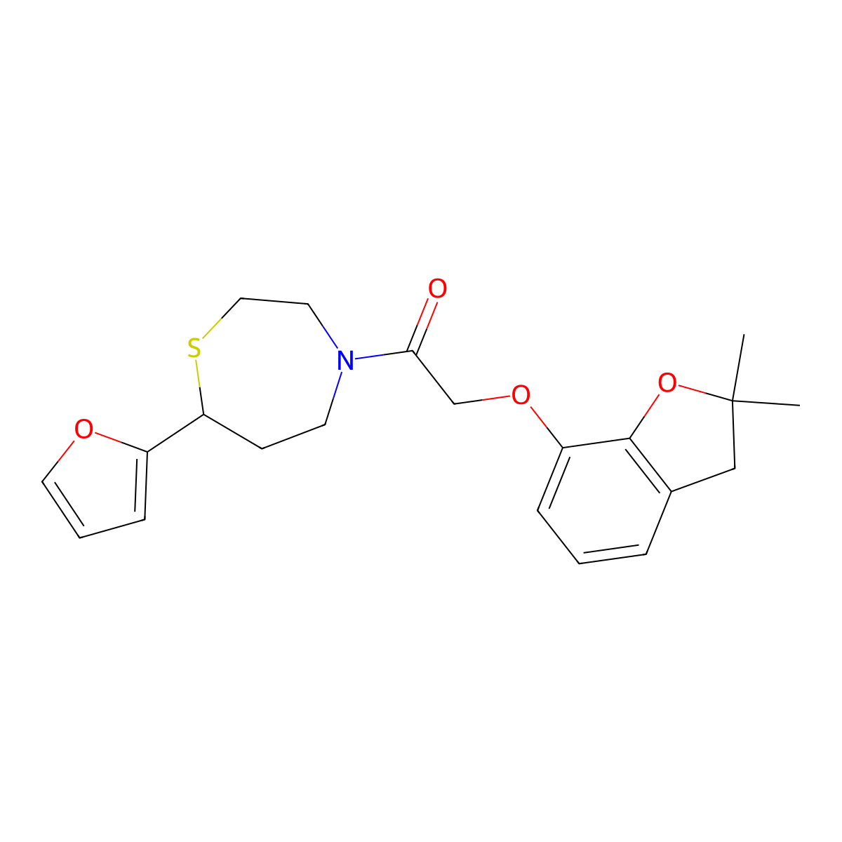 2-((2,2-Dimethyl-2,3-dihydrobenzofuran-7-yl)oxy)-1-(7-(furan-2-yl)-1,4-thiazepan-4-yl)ethanone molecular structure, CAS 1787882-61-4