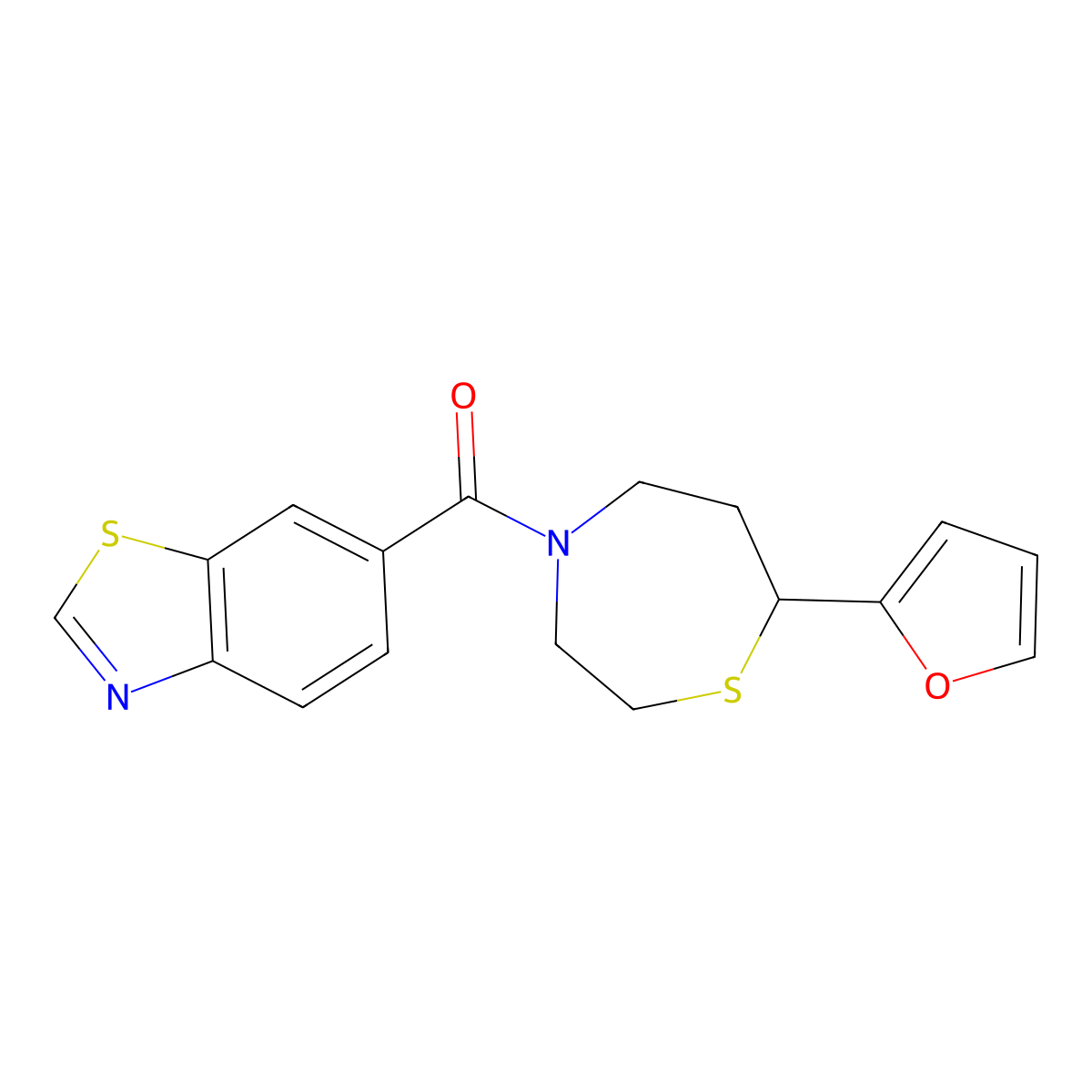 Benzo[d]thiazol-6-yl(7-(furan-2-yl)-1,4-thiazepan-4-yl)methanone molecular structure, CAS 1787882-71-6