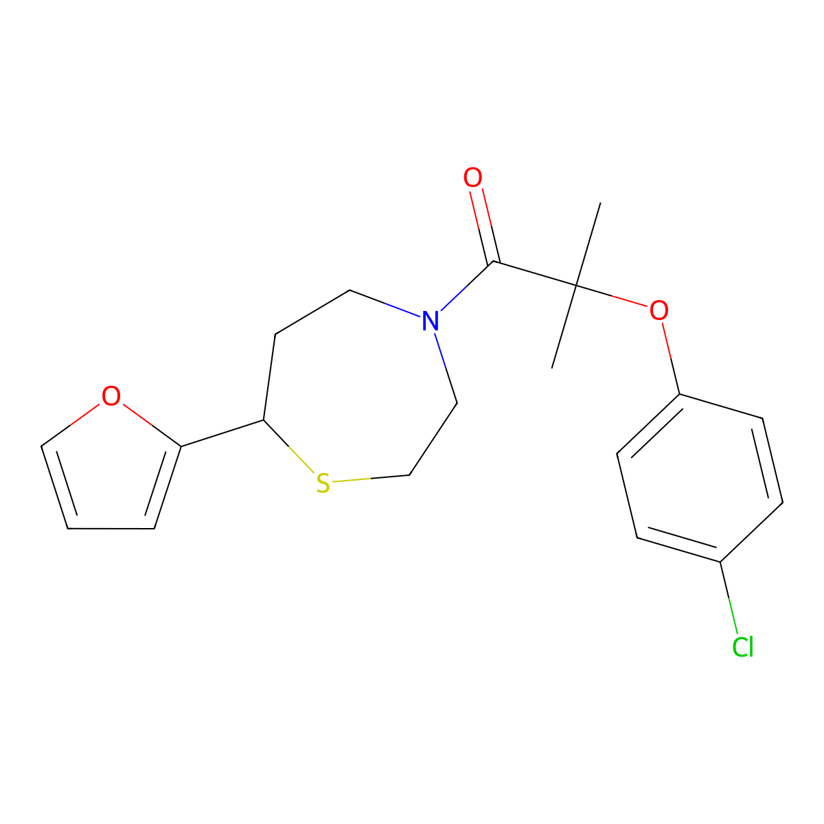2-(4-Chlorophenoxy)-1-[7-(furan-2-yl)-1,4-thiazepan-4-yl]-2-methylpropan-1-one molecular structure, CAS 1787882-81-8