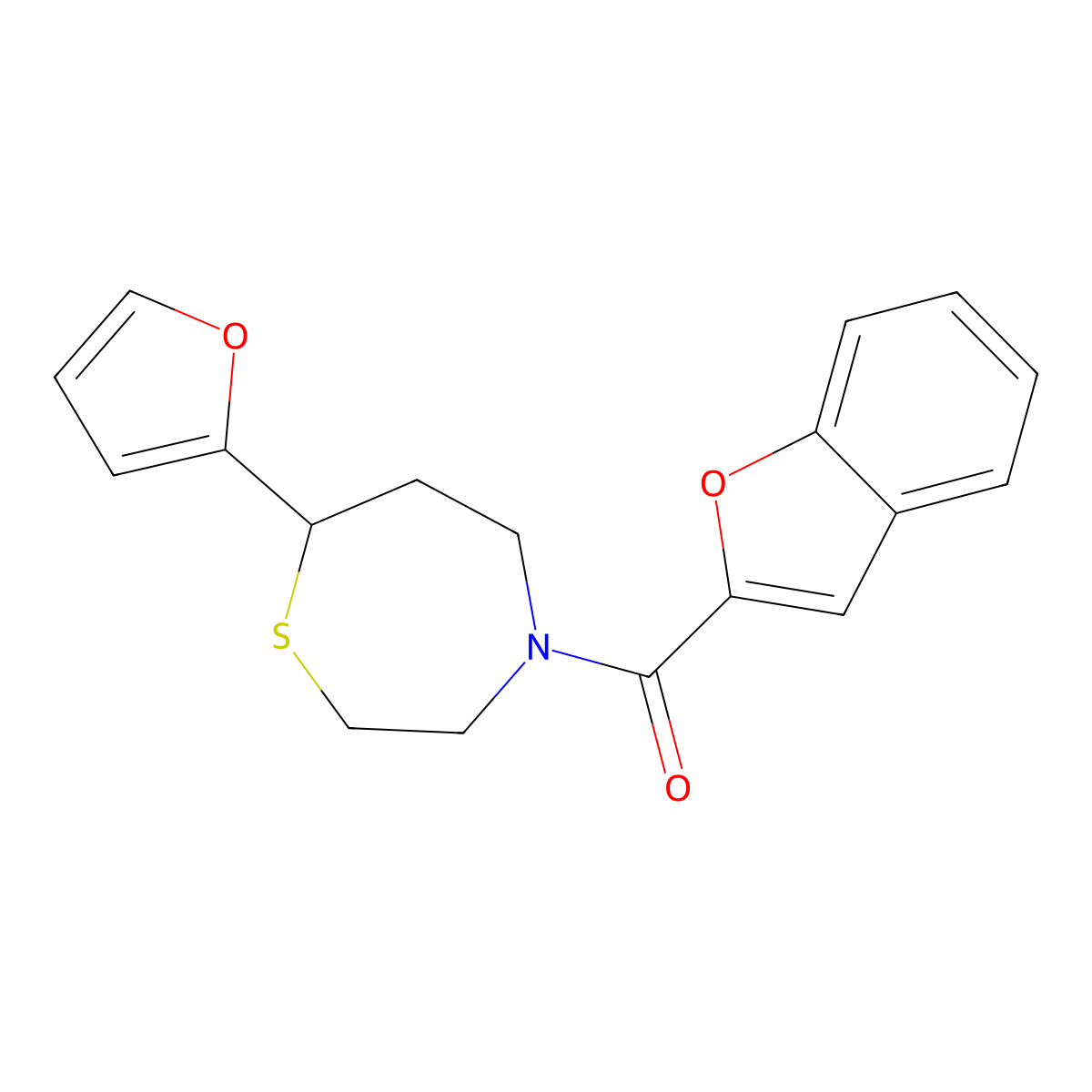 Benzofuran-2-yl(7-(furan-2-yl)-1,4-thiazepan-4-yl)methanone molecular structure, CAS 1787882-94-3