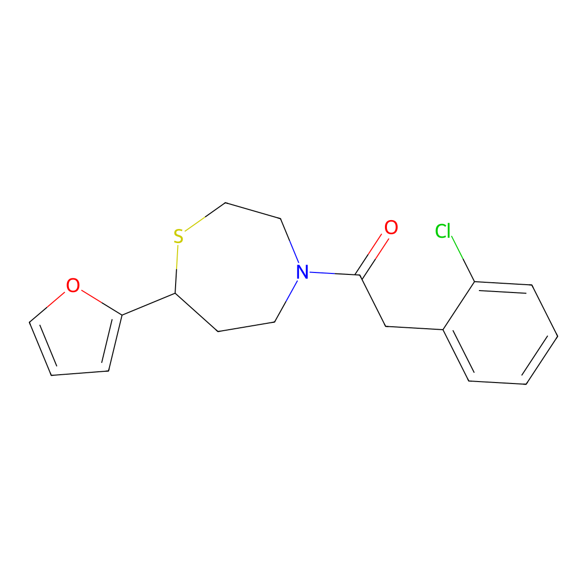 2-(2-Chlorophenyl)-1-(7-(furan-2-yl)-1,4-thiazepan-4-yl)ethanone molecular structure, CAS 1787883-00-4