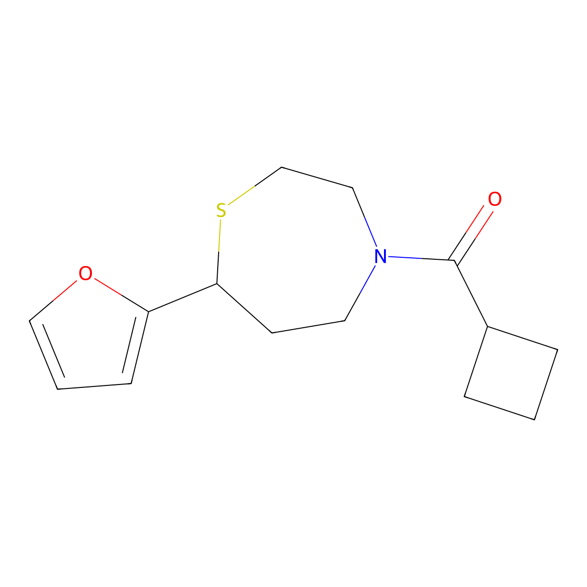 4-Cyclobutanecarbonyl-7-(furan-2-yl)-1,4-thiazepane molecular structure, CAS 1787883-08-2